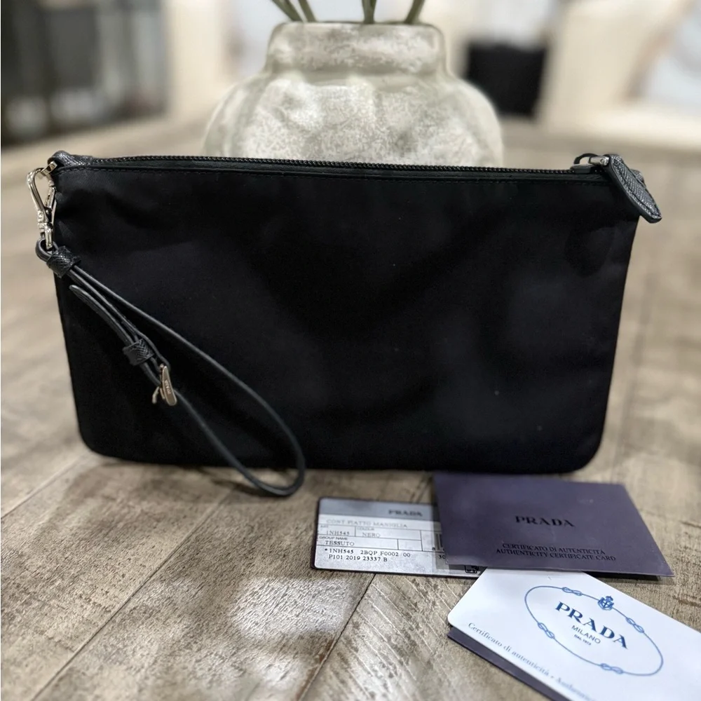 Prada Black Saffiano and Nylon Pouch - 100% AUTHENTIC